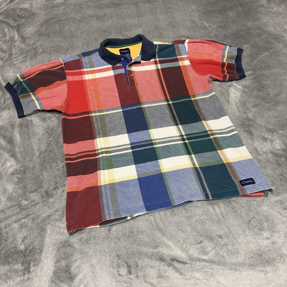 Vintage 90s Catalina Rugby Polo Shirt Mens M Colorful Plaid Short Sleeve Golf